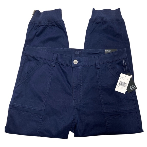 Kut From The Kloth Jogger Pants High Rise Crop Cargo Pockets Zip Ankles Blue 14 - Picture 2 of 16